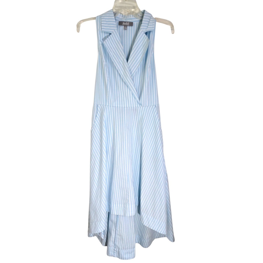 Marled Women's Powder Blue Striped Sleeveless Dress High Low Hem Tie Back Size M